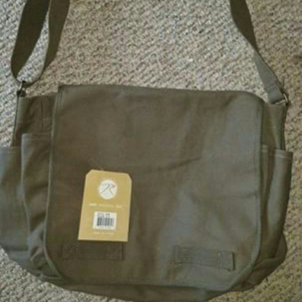 Strap Velcro Green Canvas Messenger Shoulder Bag